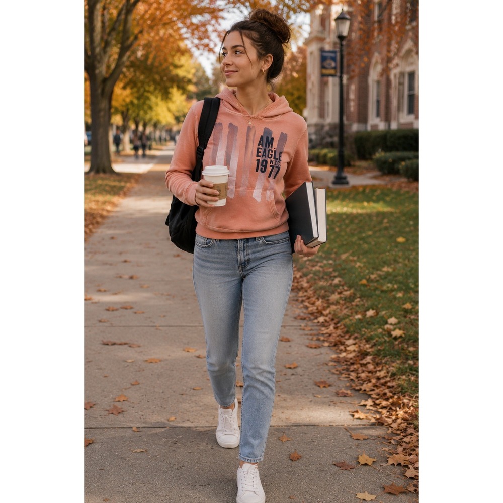 American Eagle Outfitters Peach Hoodie XS AEO NYC 1977 Pullover Sweatshirt